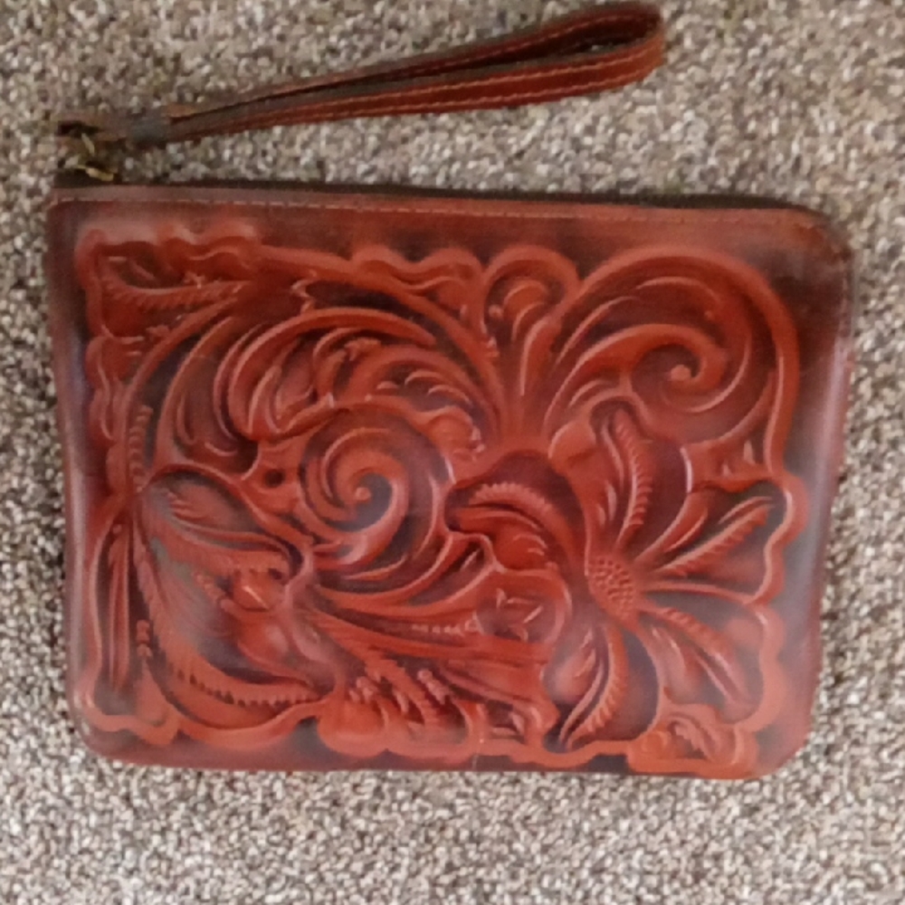 Patricia Nash Brown Tooled Leather Wristlet